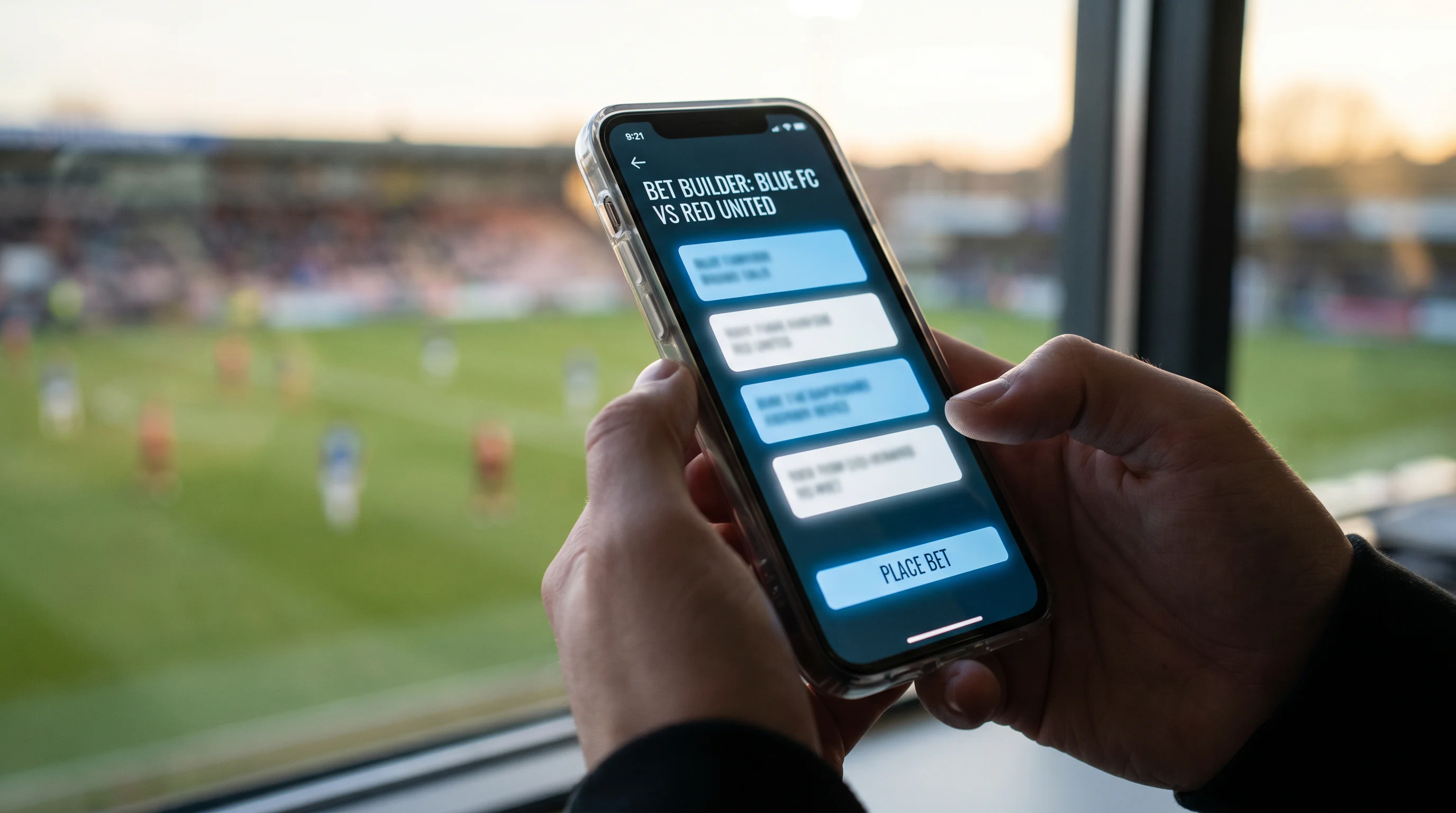 Football bet builder interface on a mobile phone showing combined market selections for a single match