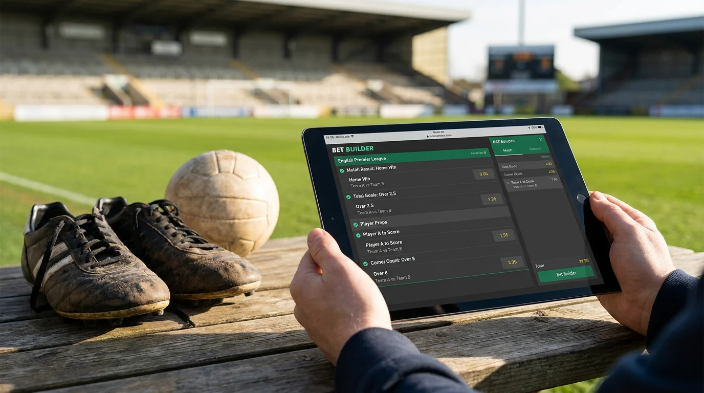 Bet builder tool interface with multiple selections from one football match