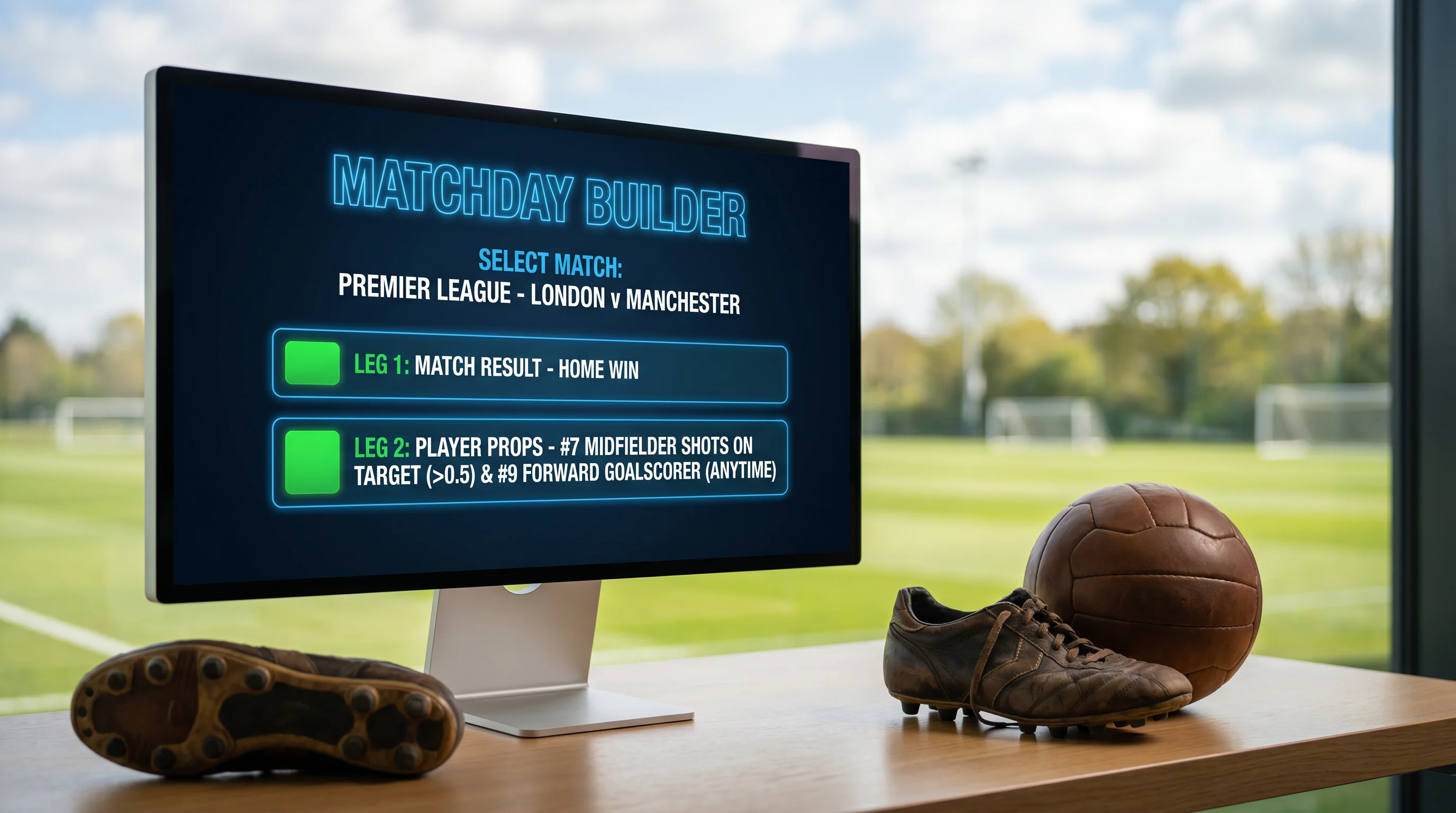 Bet builder interface with player prop legs added to a match result selection