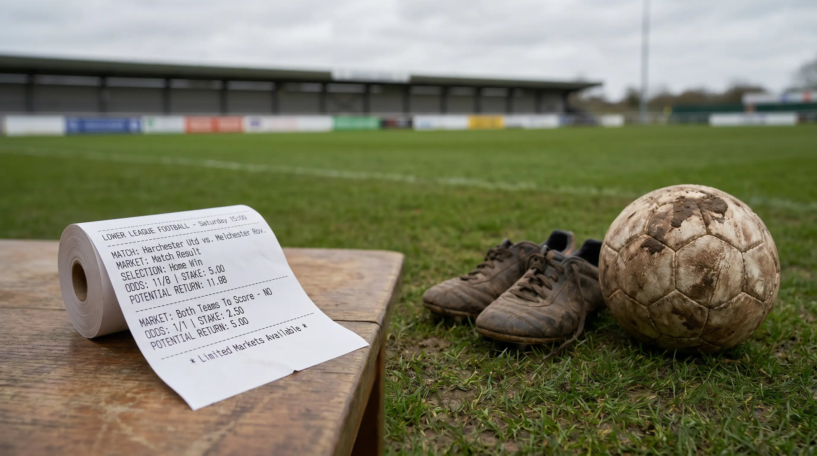 Betting slip showing limited market options for a lower-league fixture