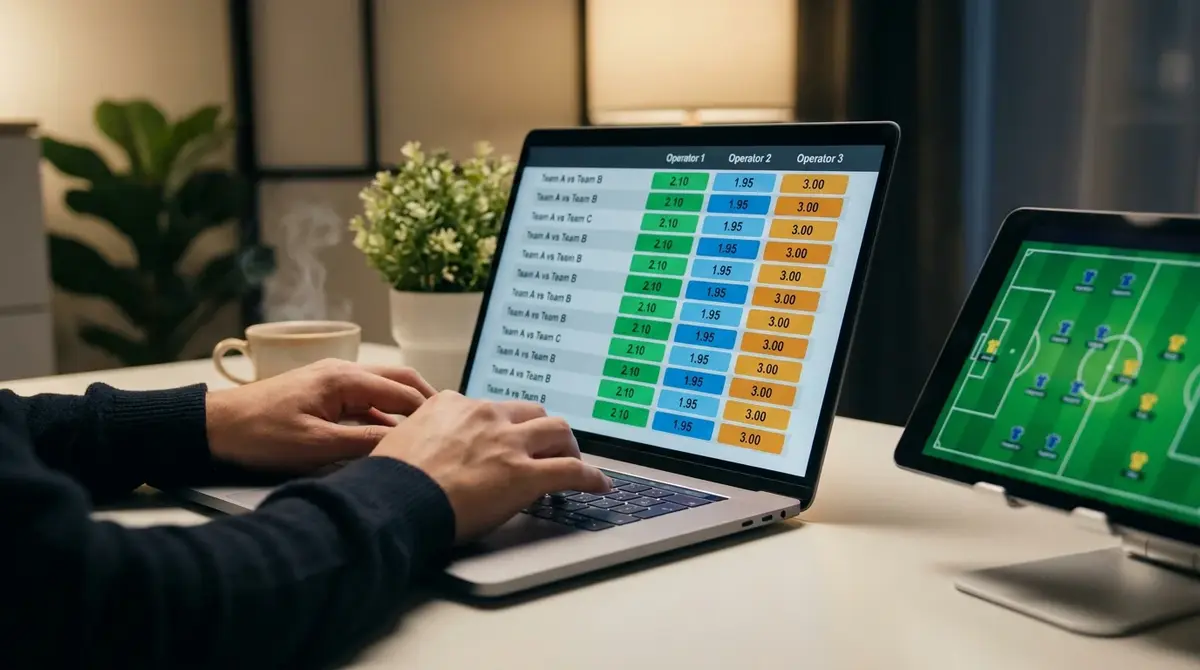 Laptop screen displaying odds comparison across multiple UK bookmaker websites
