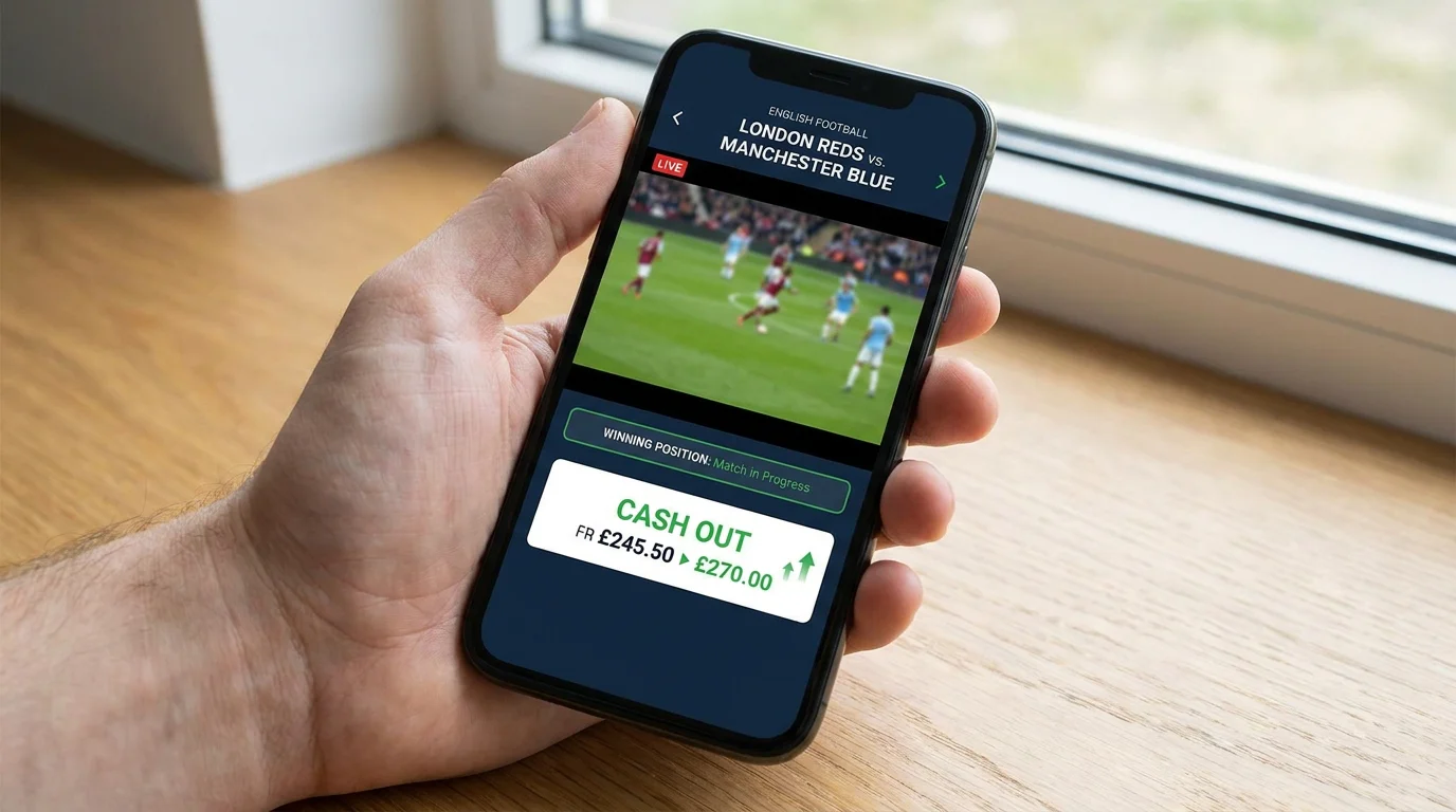 Betting app screen showing cash out value increasing during a winning position