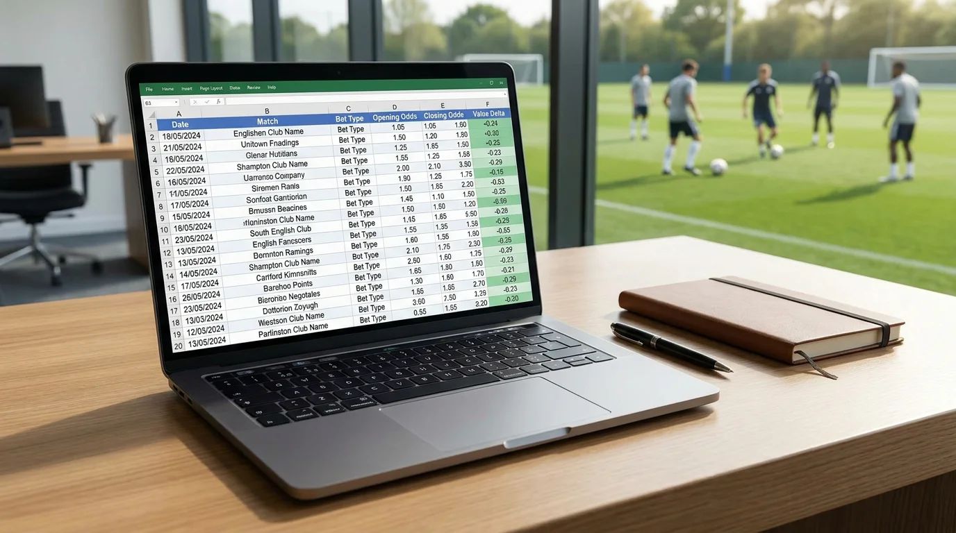 Spreadsheet tracking closing line value across multiple football bets