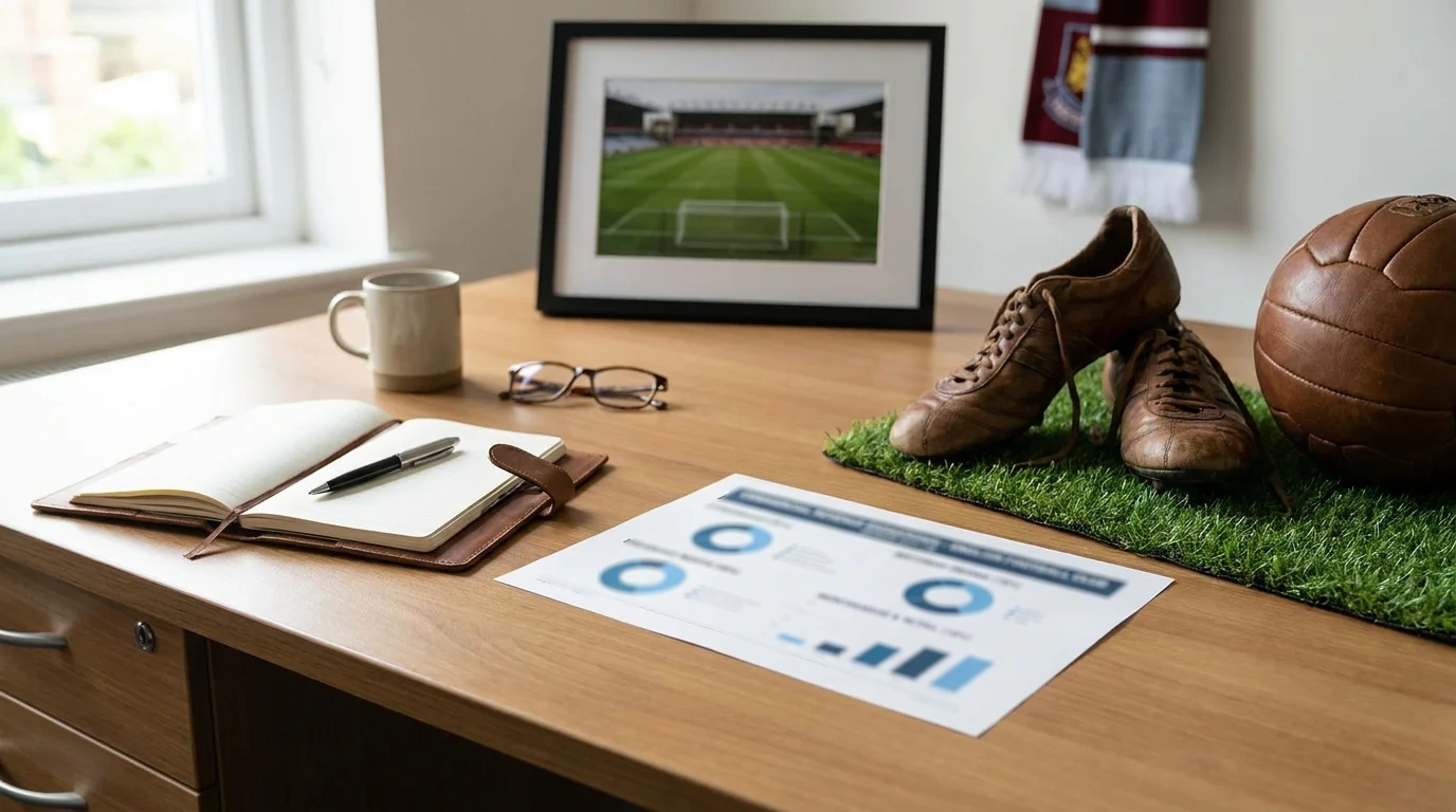 Football club commercial revenue breakdown document on an office desk