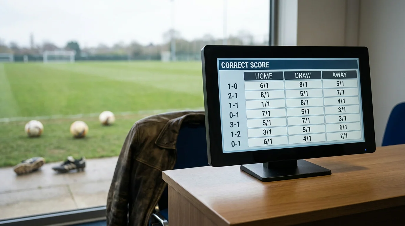 Bookmaker screen displaying correct score market prices for a football match