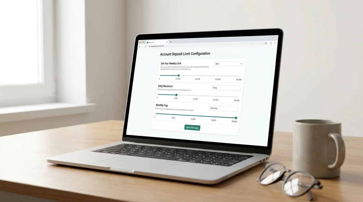 Betting account deposit limit configuration interface on screen