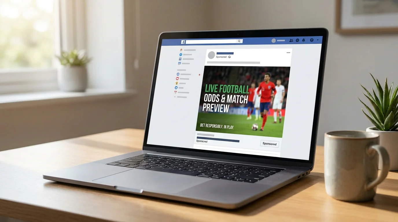 Social media marketing campaign for a betting brand on a laptop screen