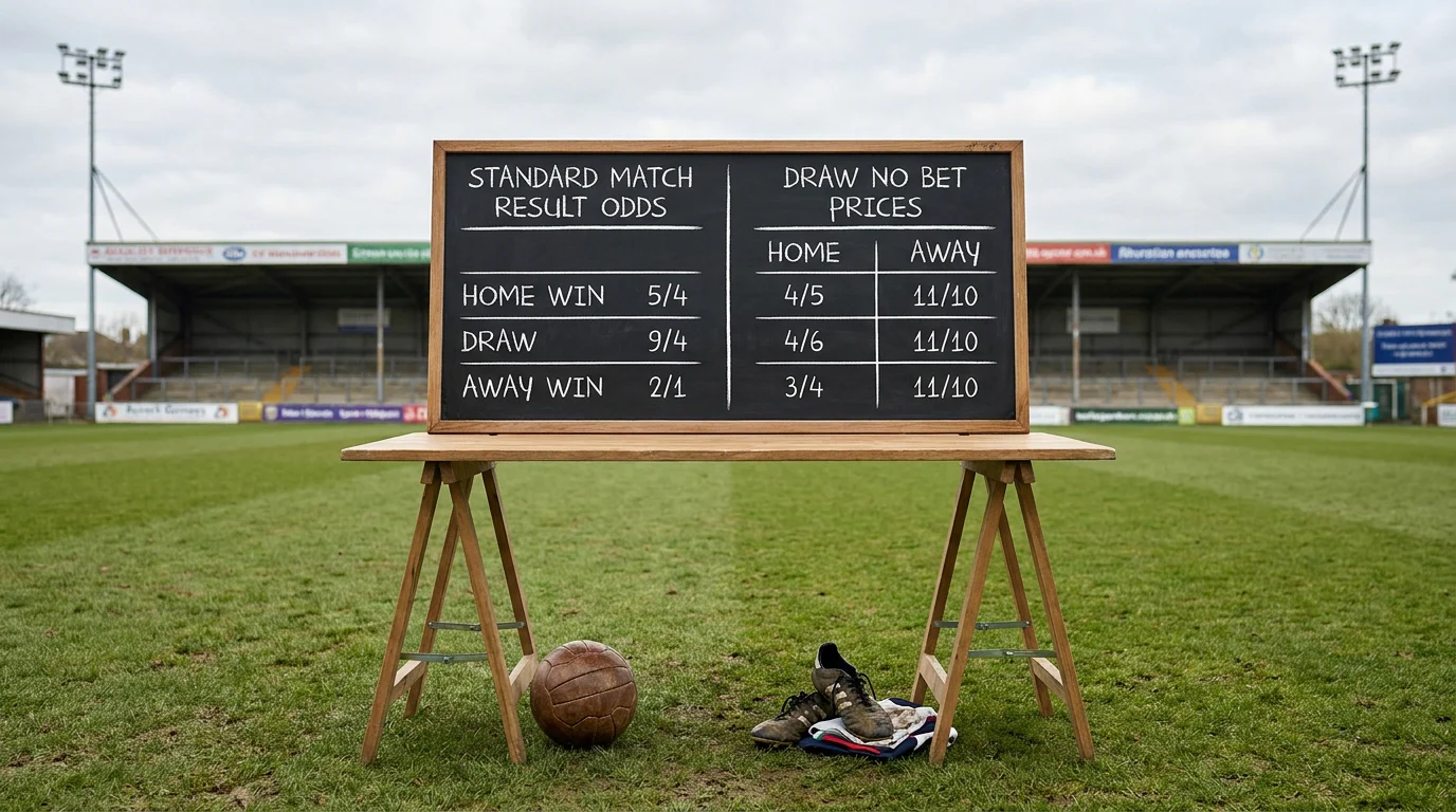 Table comparing standard match result odds with draw no bet prices