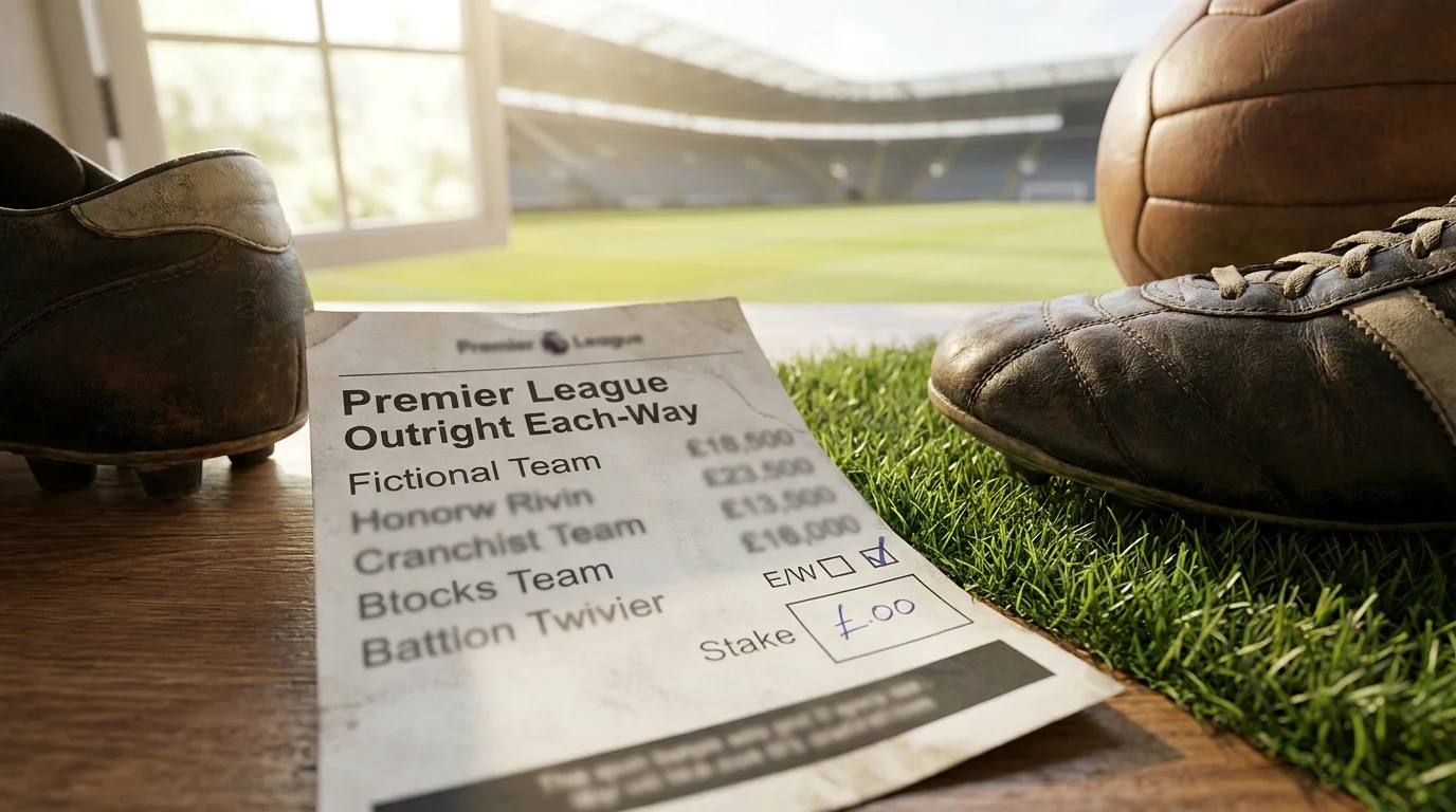 Betting slip showing an each-way Premier League outright selection
