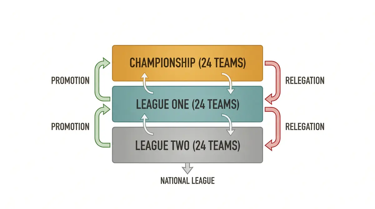 Diagram of EFL structure showing Championship, League One and League Two tiers