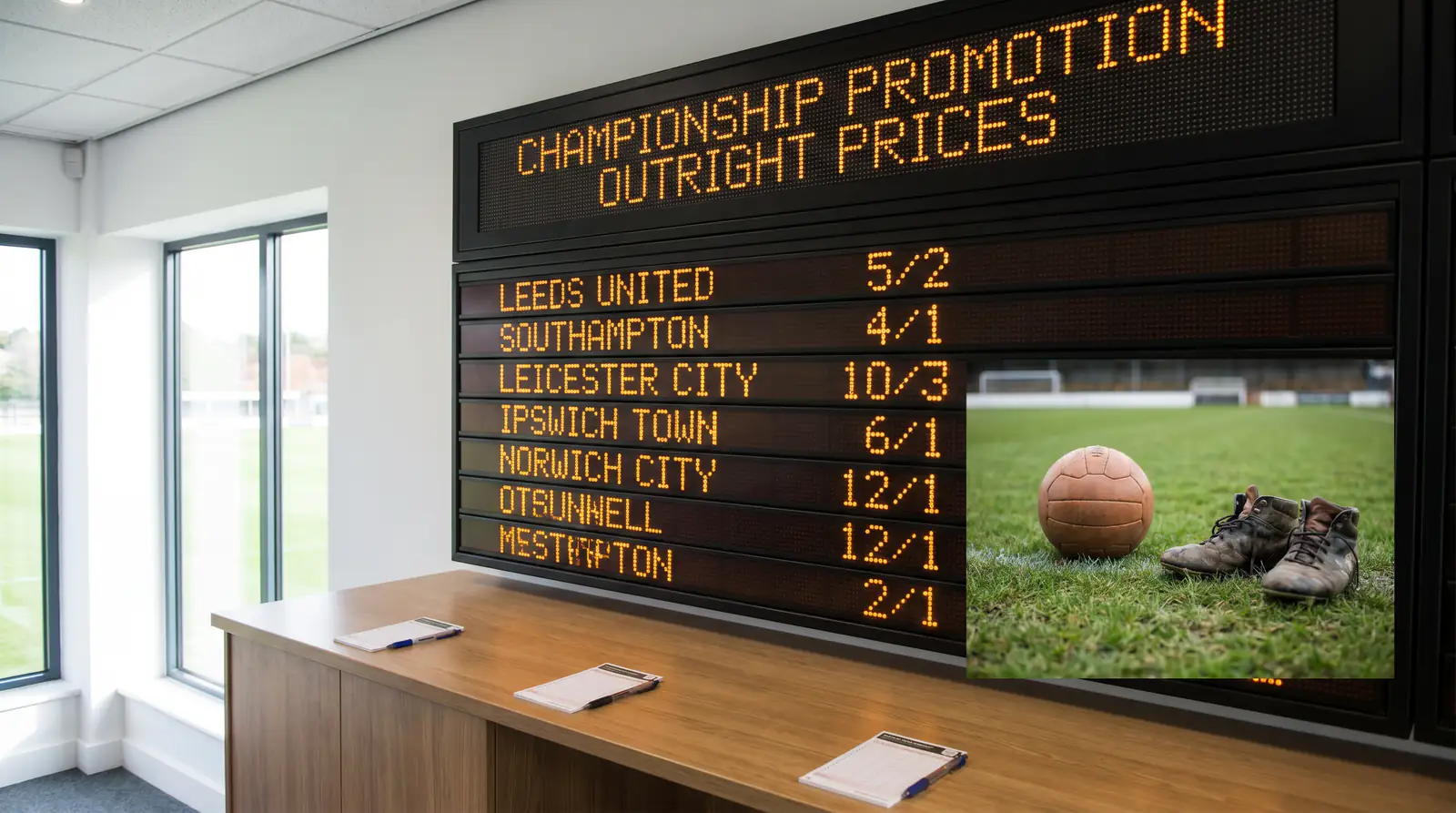 Bookmaker odds board displaying Championship promotion outright prices