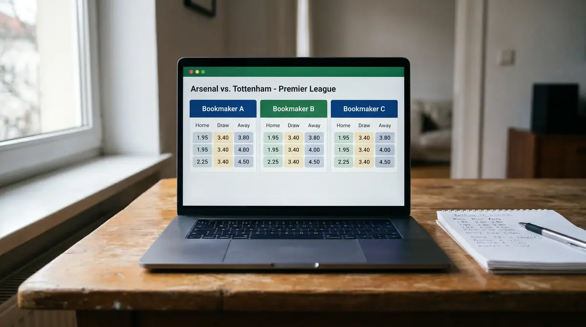 Laptop screen displaying Premier League match odds from multiple bookmakers
