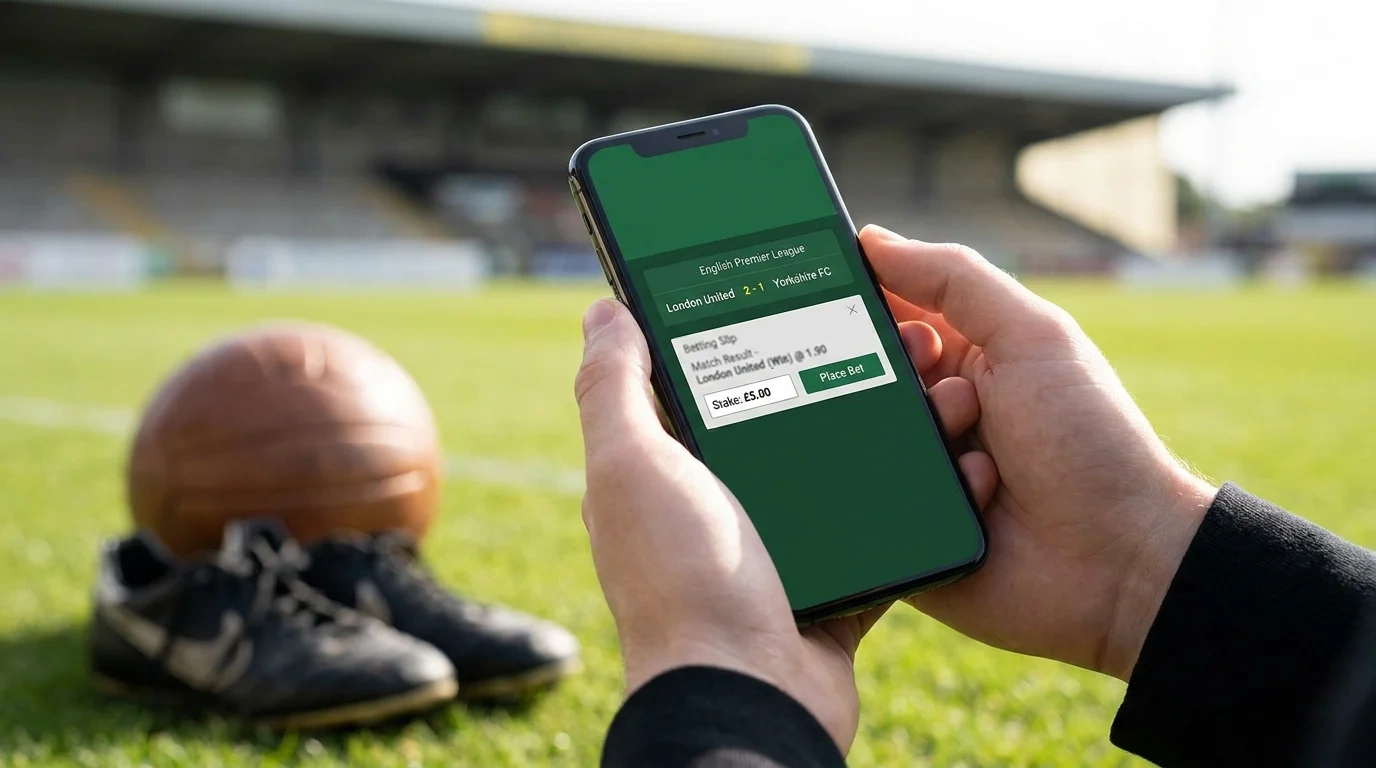 Simple match result betting slip on a mobile app with a small stake entered