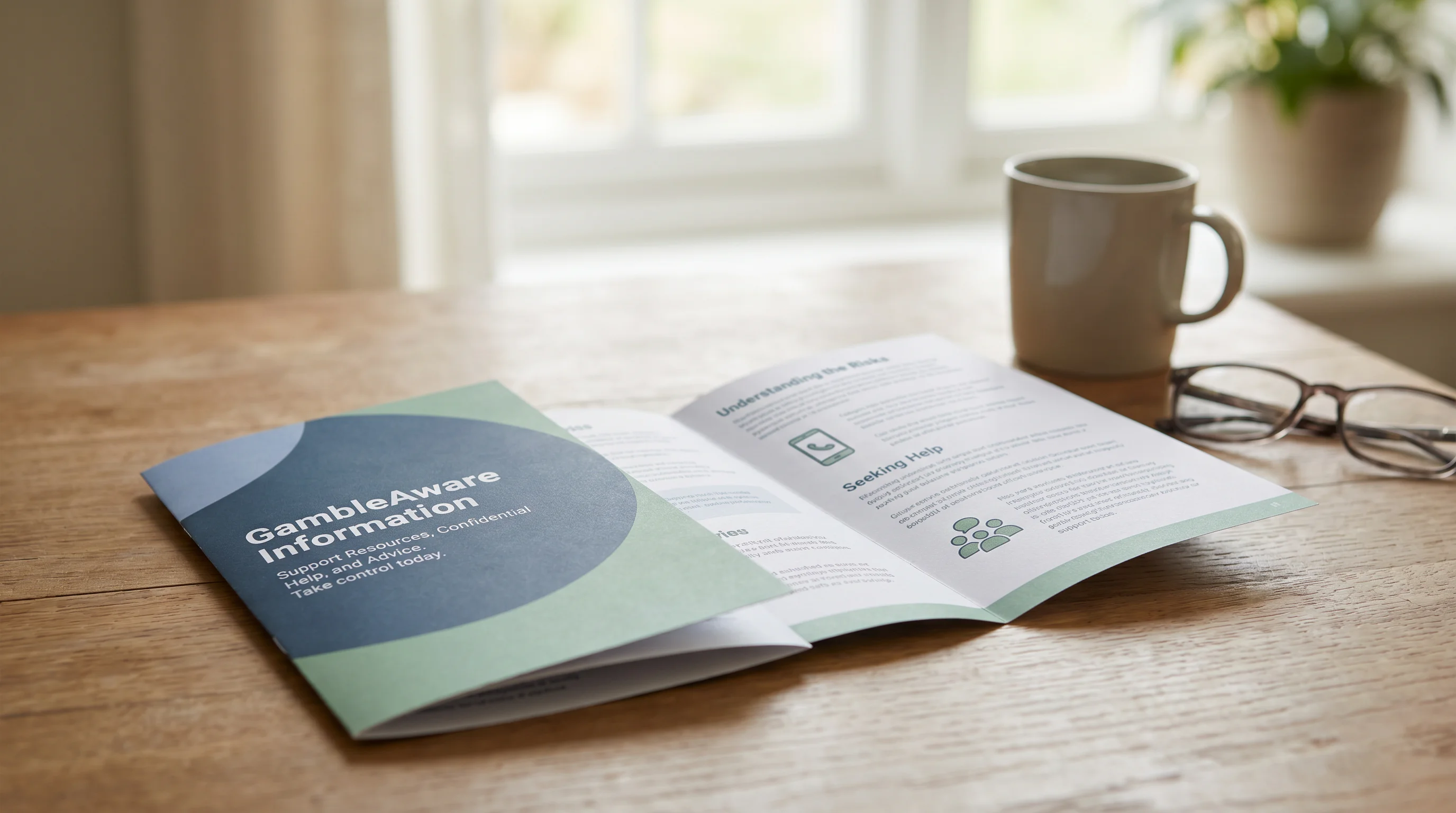 GambleAware support information leaflet displayed on a table