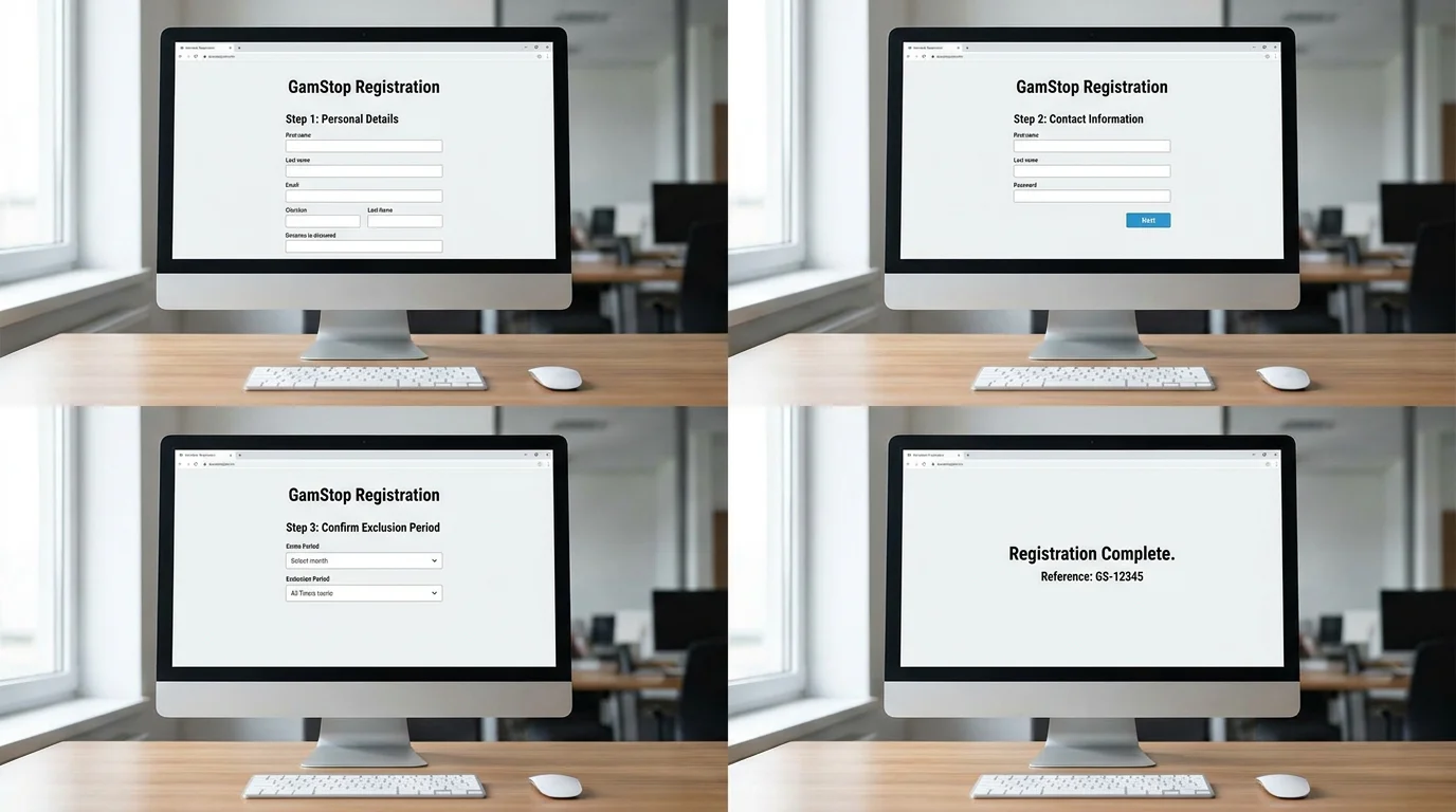 Step-by-step GamStop registration process displayed on a computer screen