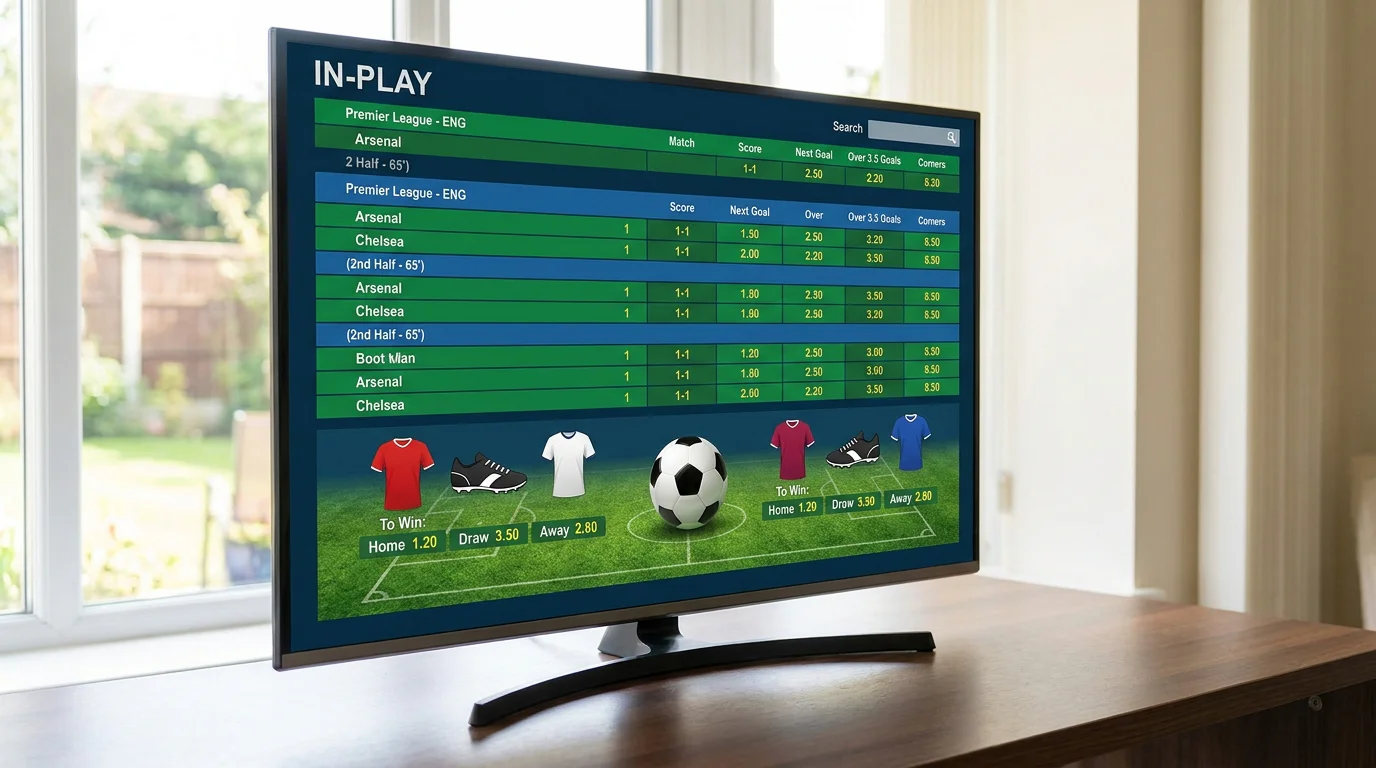 Bookmaker screen displaying multiple in-play football market options