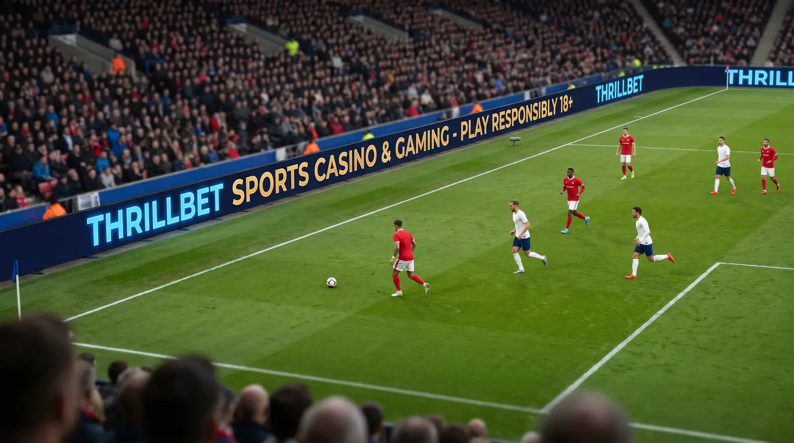 LED perimeter advertising board showing gambling brand during a match