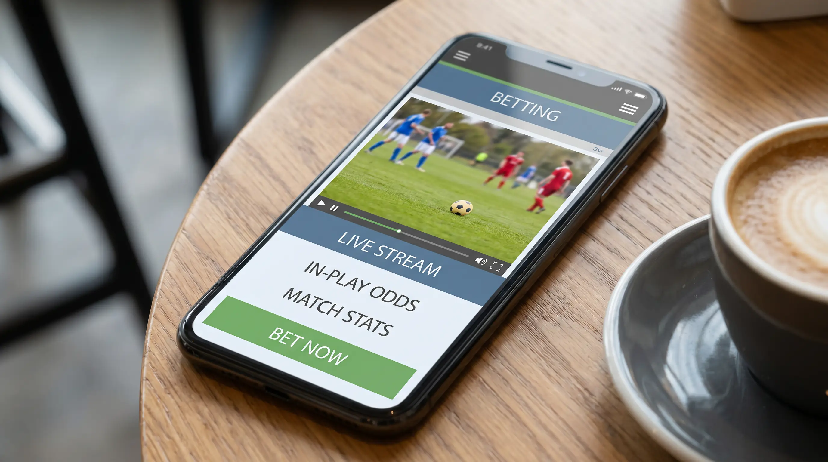 Football live stream playing within a betting app on a mobile device
