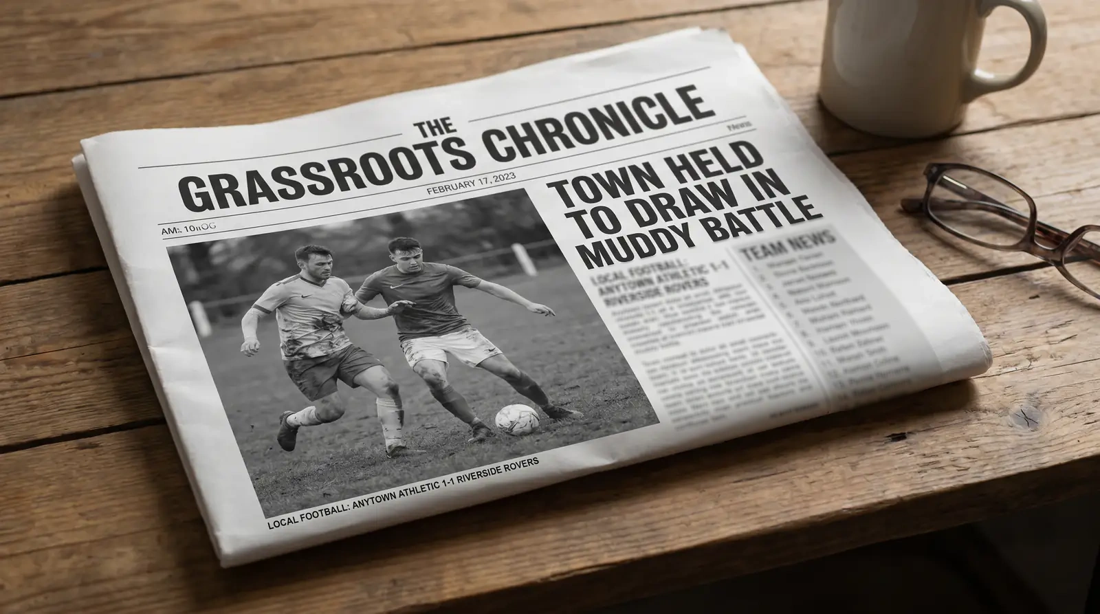 Local newspaper with non-league football match report and team news