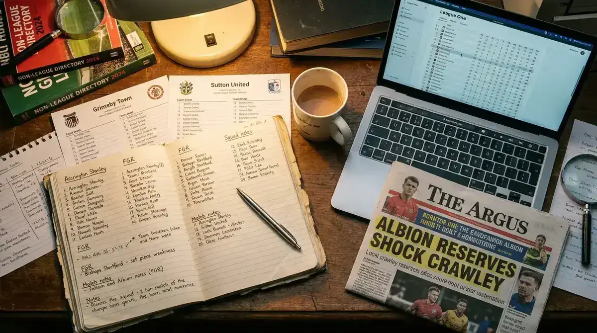 Notebook with detailed team notes and match analysis for lower league football