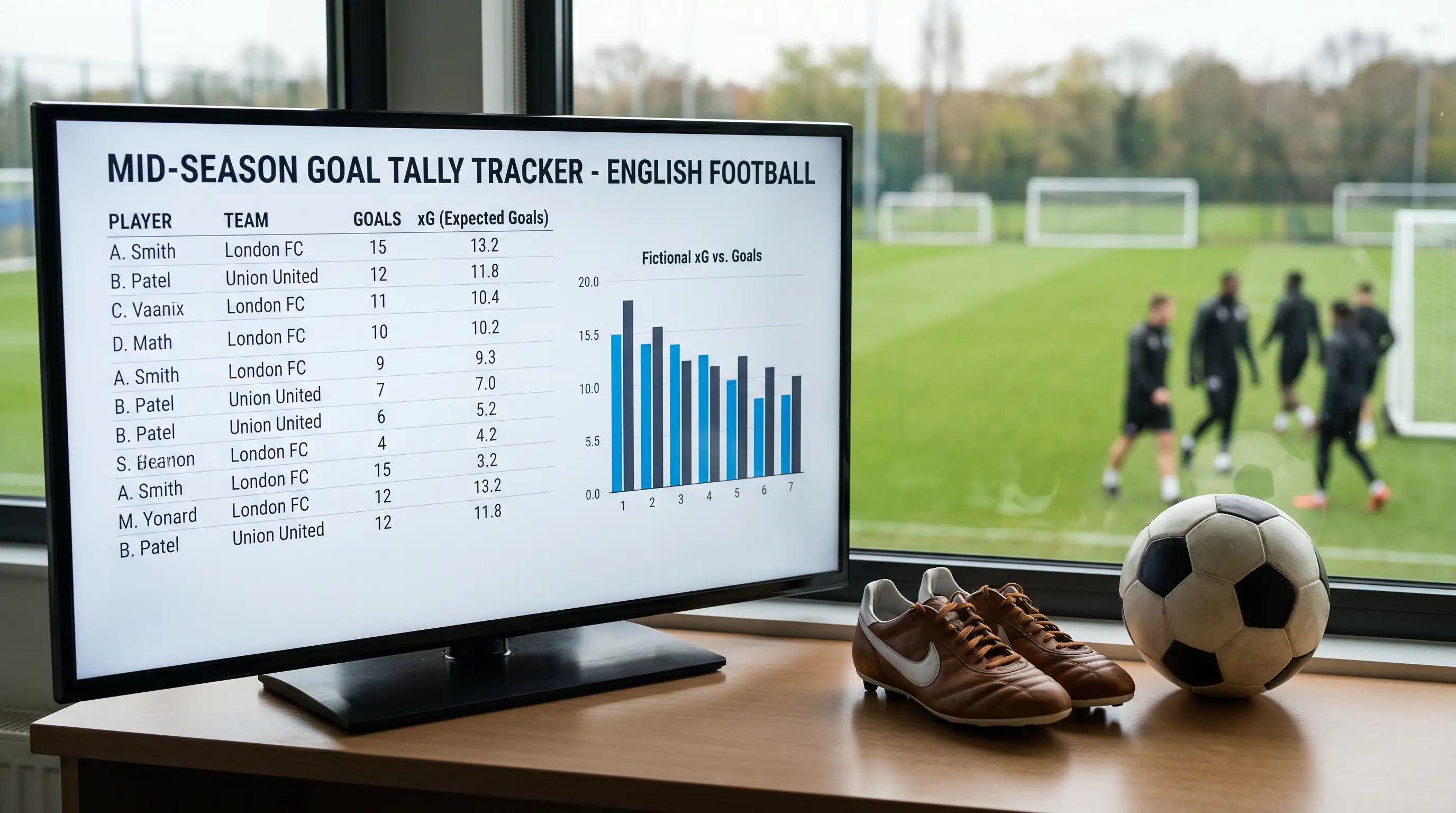Mid-season goal tally tracker showing leading scorers and xG comparison