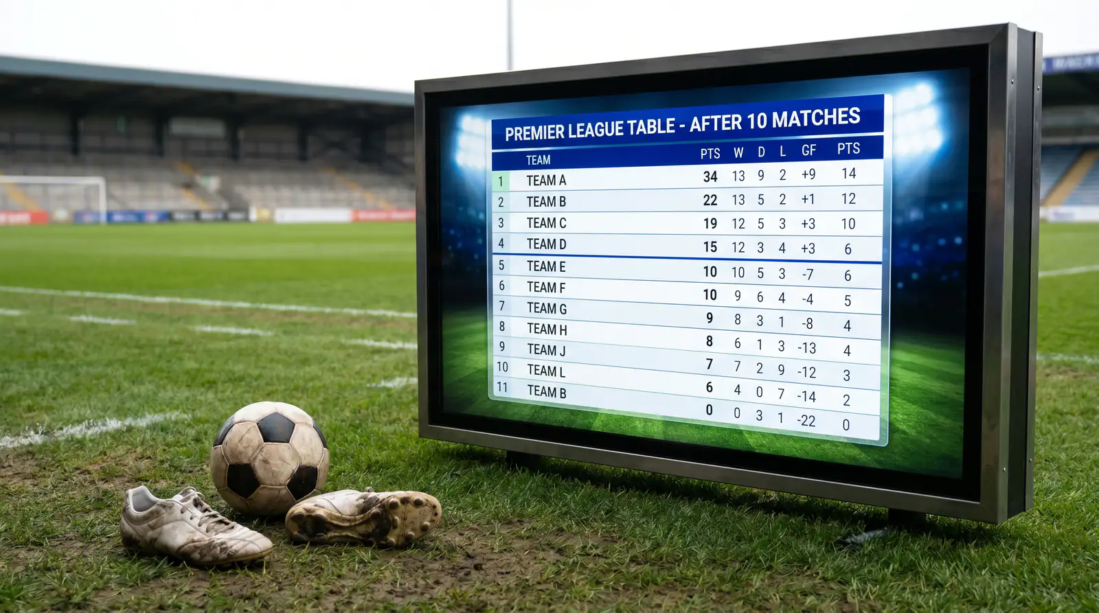 Premier League table after ten matches showing early-season form
