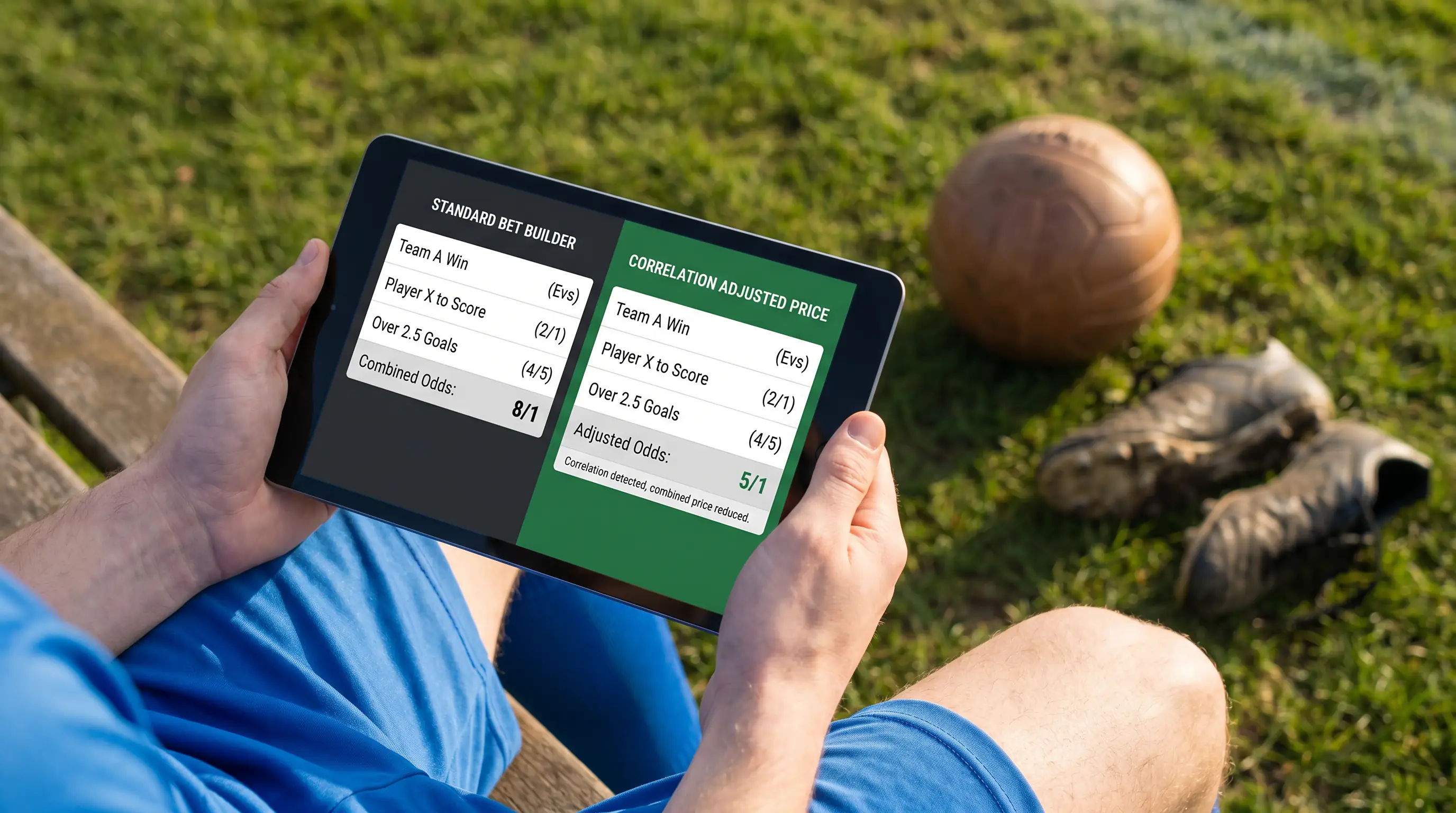 Side-by-side odds comparison showing correlation adjustment in bet builder pricing