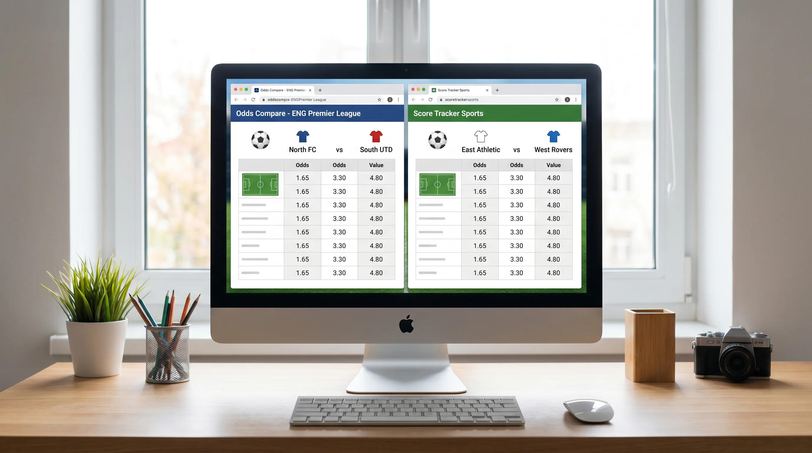 Desktop screen with multiple bookmaker tabs open comparing football odds