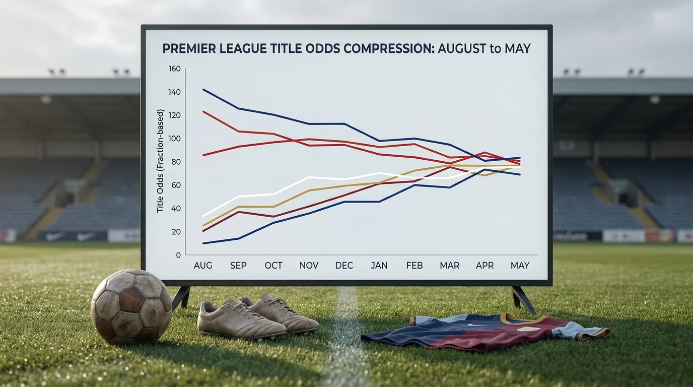 Chart showing how Premier League title odds compress from August to May