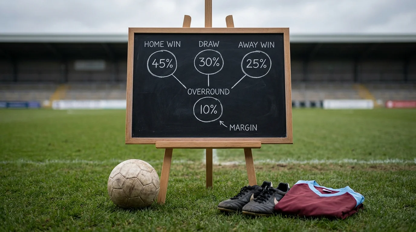Simple diagram illustrating bookmaker overround across three match outcomes