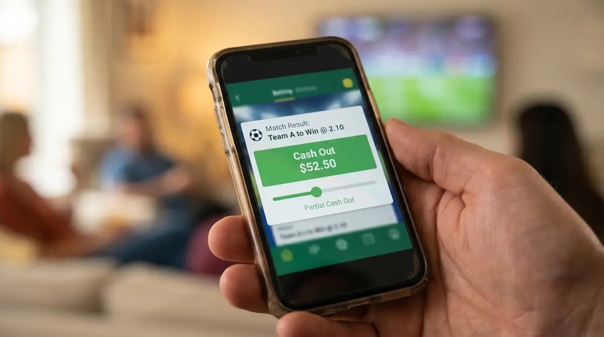 Cash out feature displayed on mobile screen during live football bet