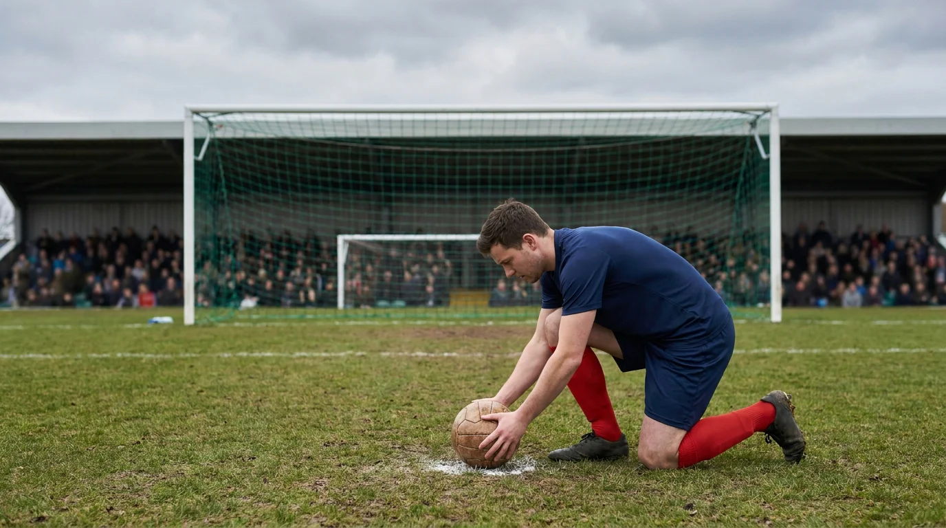 Footballer placing the ball on the penalty spot before taking a kick