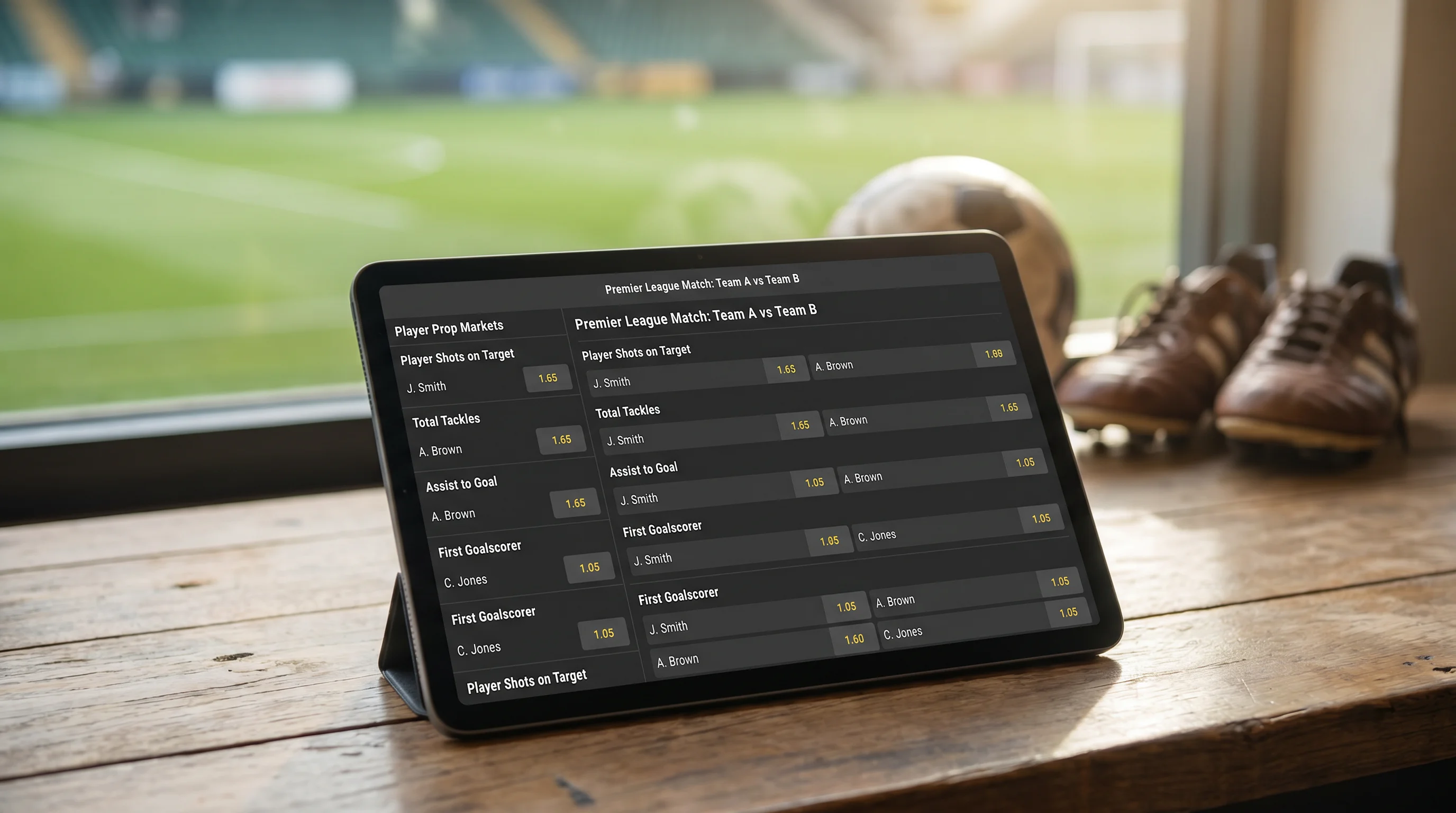 Betting interface showing extensive player prop market options for a Premier League match