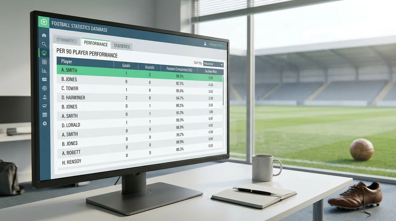 Football statistics database showing per-90-minute player performance data
