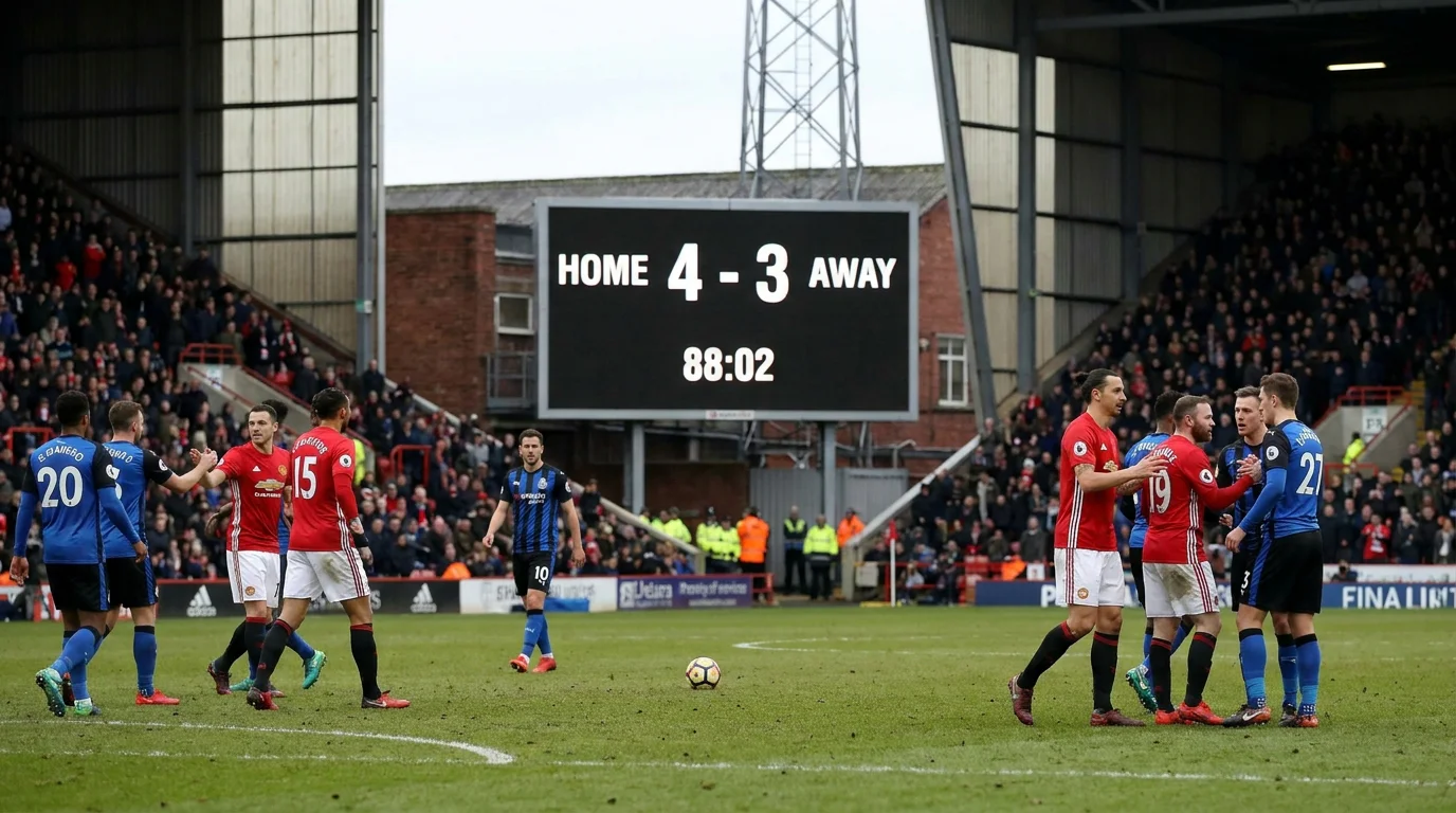 High-scoring Premier League match with multiple goals on the scoreboard