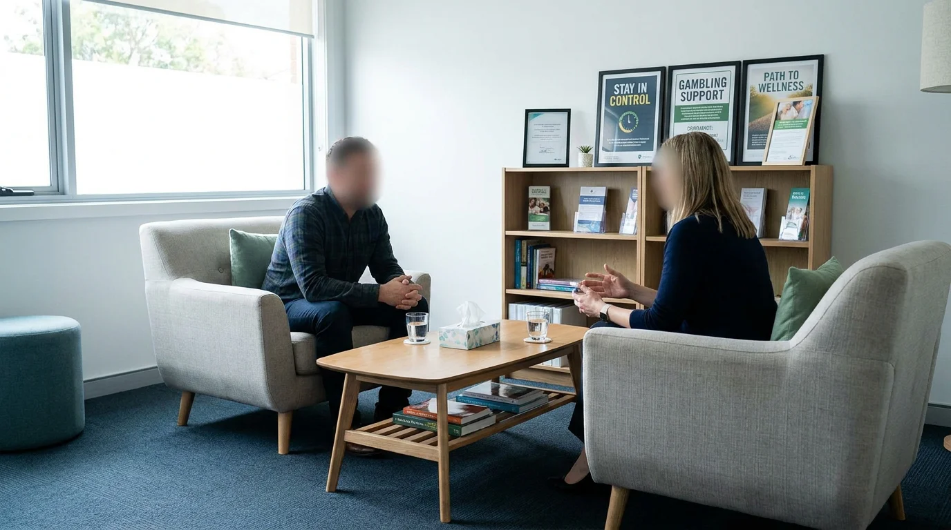 Professional counselling setting representing gambling support therapy