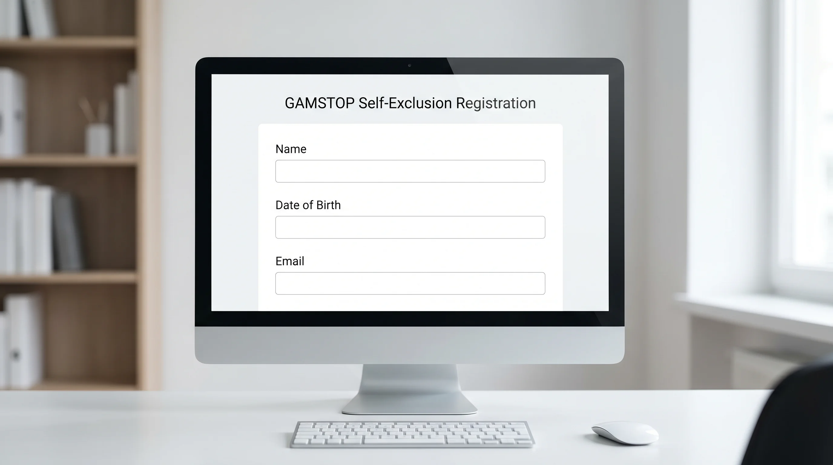 GamStop self-exclusion registration form displayed on a computer screen