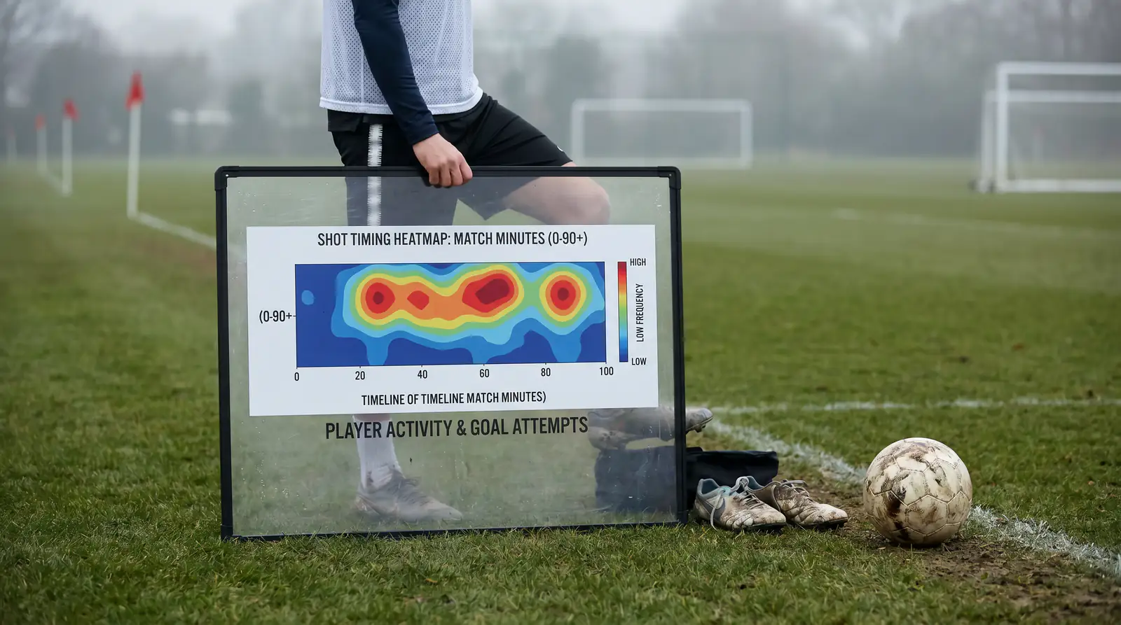 Shot timing heatmap showing when a player takes shots during match minutes