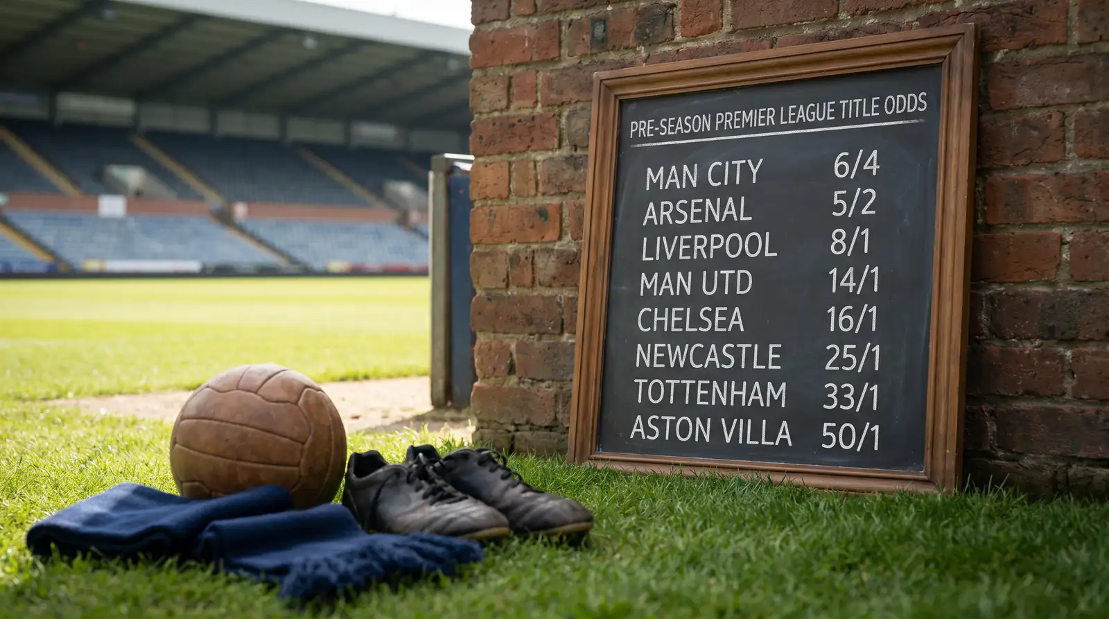 Pre-season Premier League title odds displayed on a bookmaker board