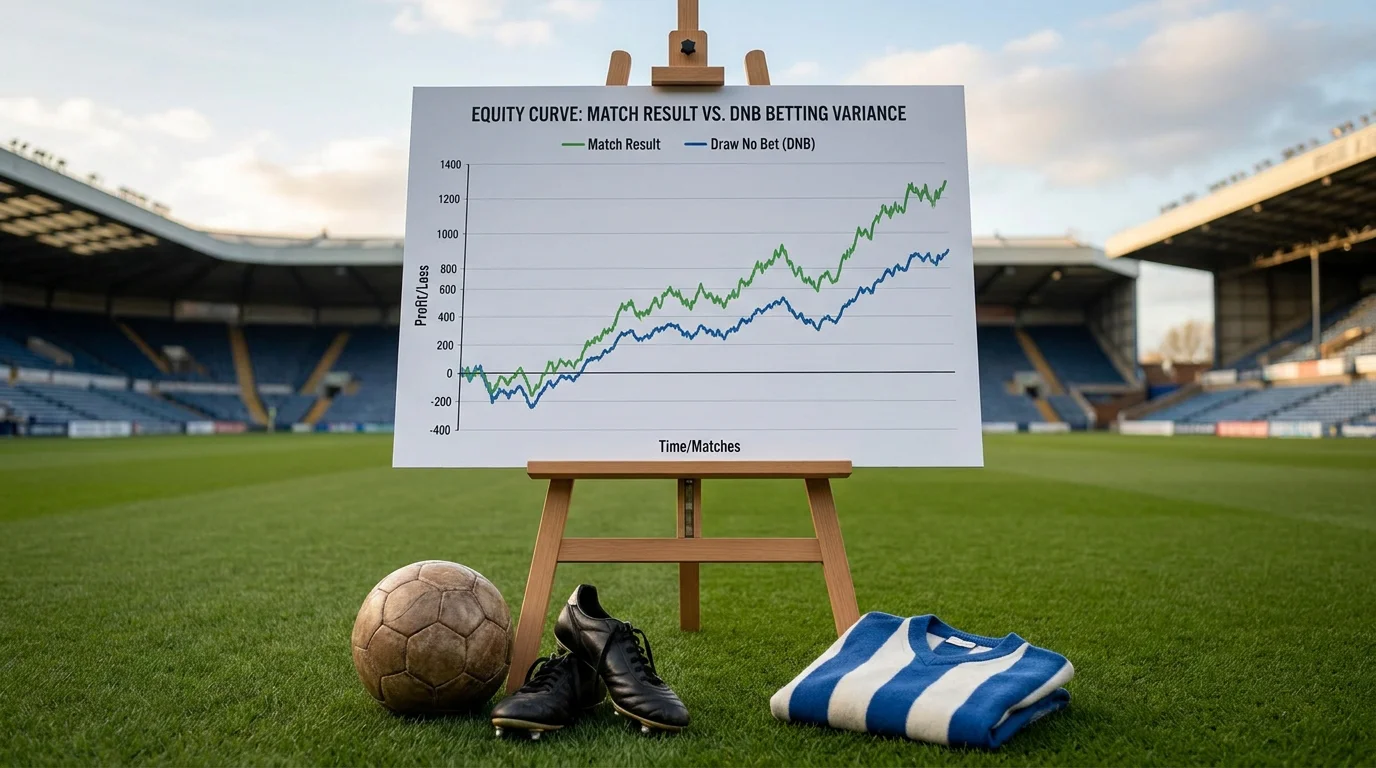 Equity curve chart comparing match result versus DNB betting variance