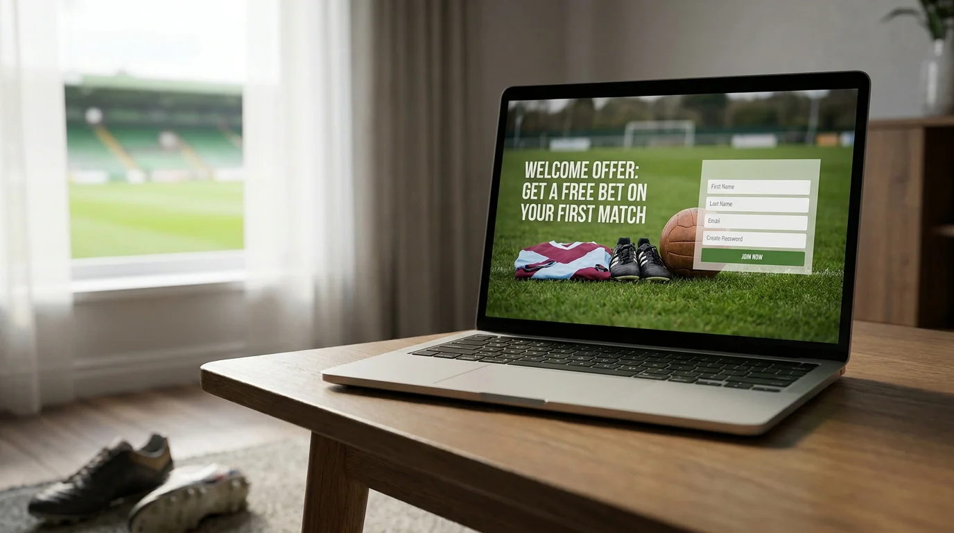 Bookmaker registration page showing a football free bet welcome offer