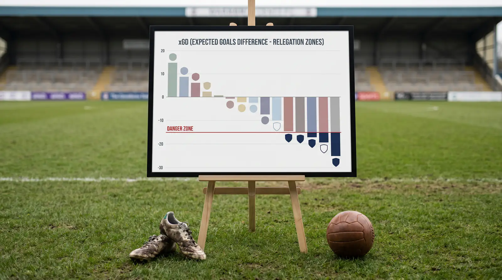 Expected goals difference chart highlighting teams in relegation danger