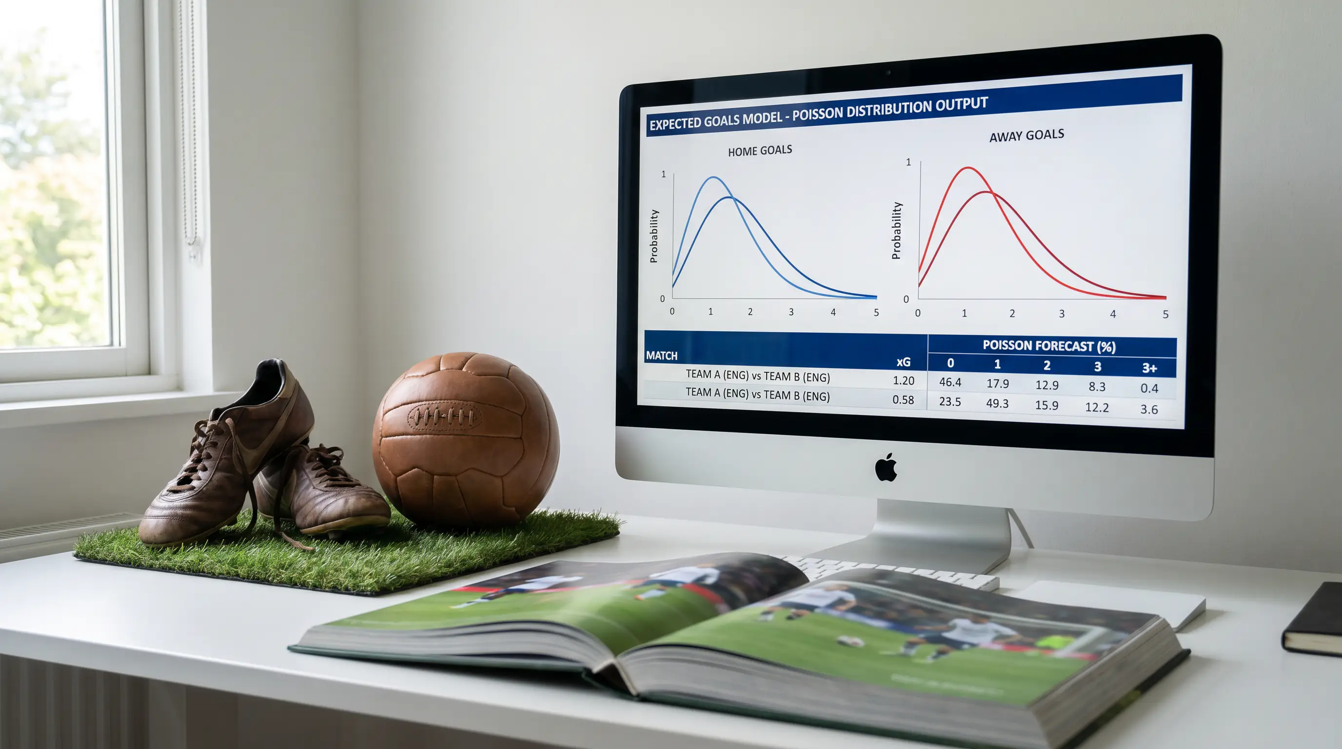 Computer screen showing expected goals model with Poisson distribution output